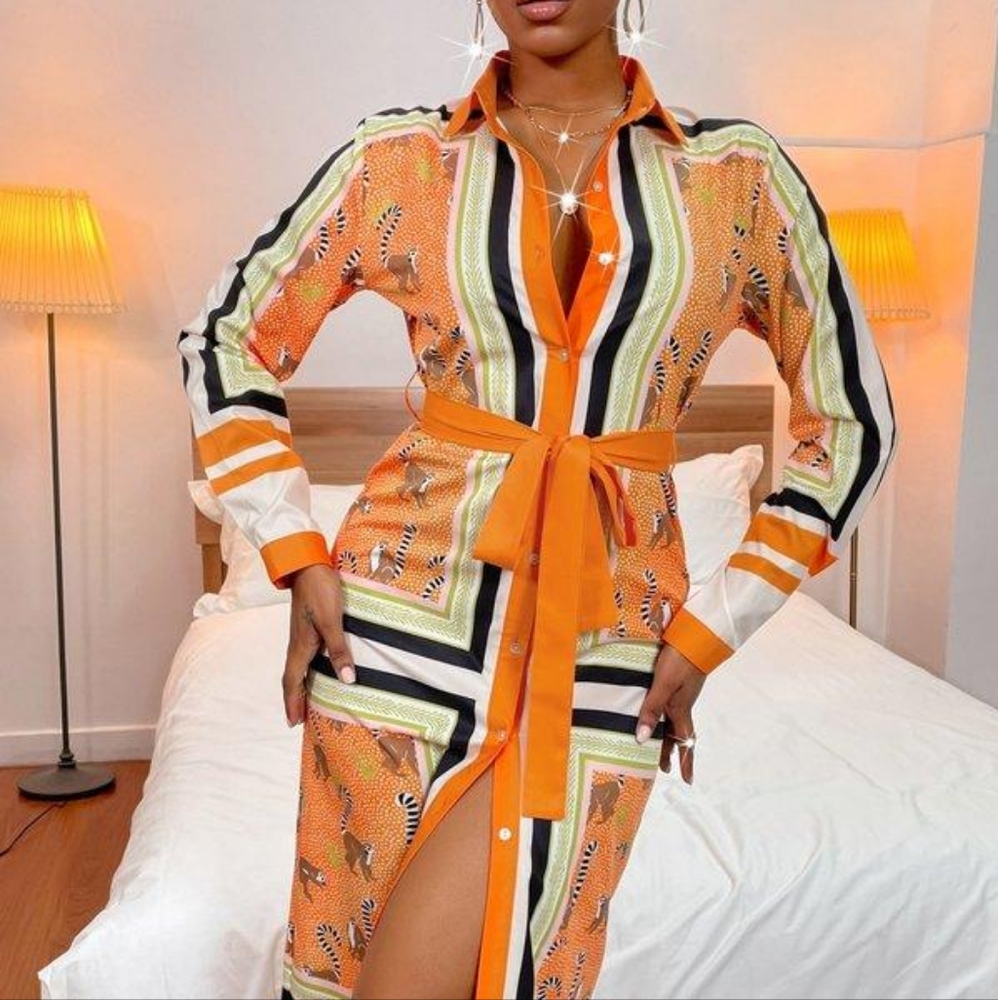 Sexy scarf print wrap dress